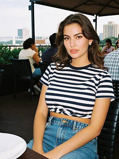 Woman Dining on Steakhouse Rooftop