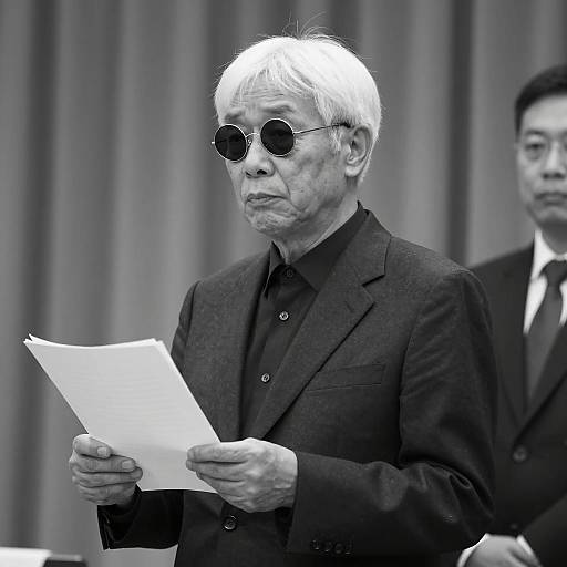 Serious Man in Dark Suit Reading Paper