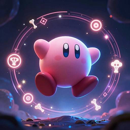 Kirby Floating with Magical Runes