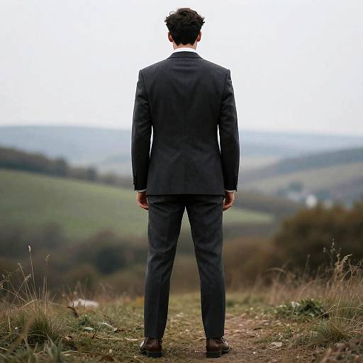 Man in Suit on Hilltop