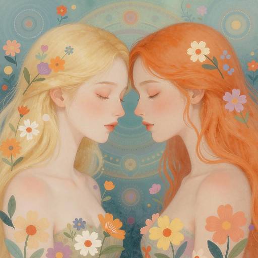 Ethereal Illustration of Two Women with Flowers