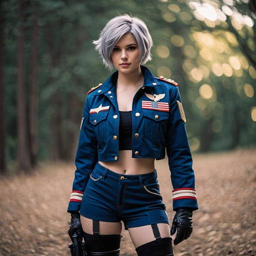Woman in Patriotic Military Cosplay Outfit