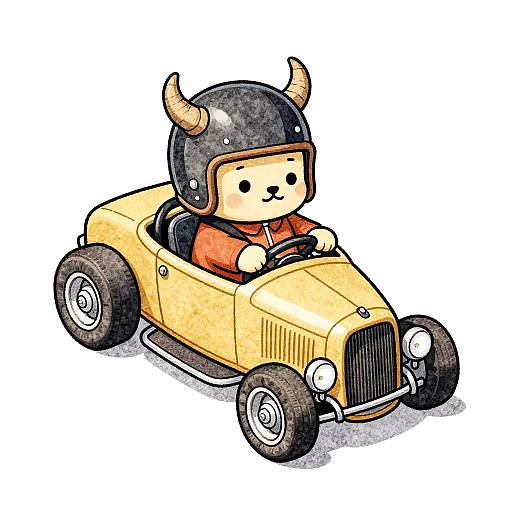Funny Minotaur Hotrod Watercolor Illustration
