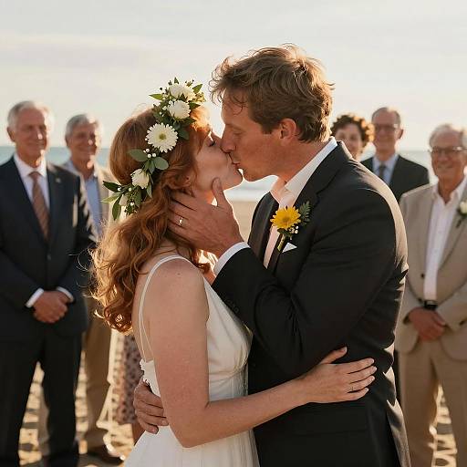 Romantic Outdoor Kiss with Onlookers