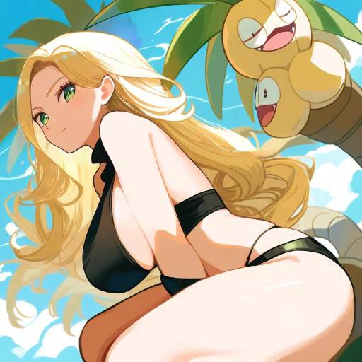 Illustration of Alolan exeggutor, pokemon in the style of Hinagi (fox priest)