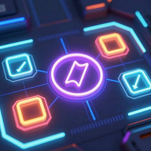 Neon Progress Symbols on Futuristic Interface