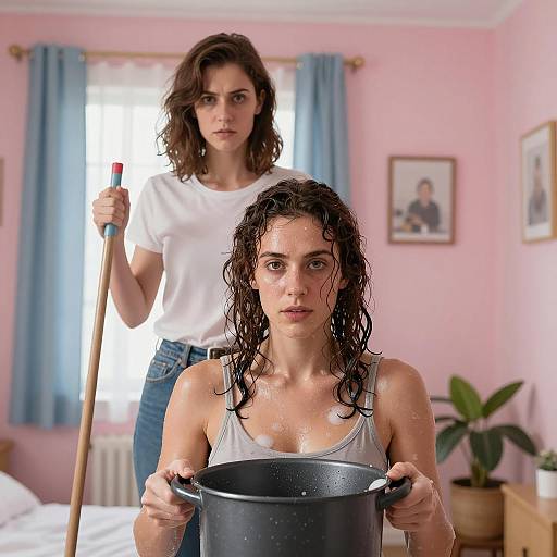 Intense Women in a Colorful Room