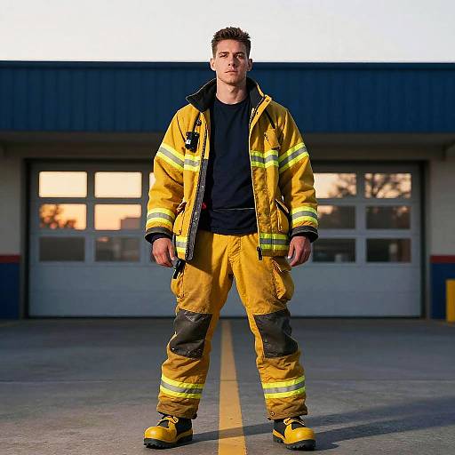 Confident Firefighter at Dawn