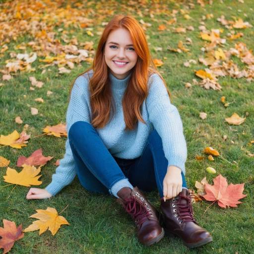 Young Woman Sitting on Grass in Autumn
