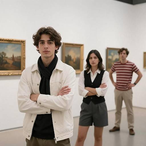 Three Visitors in Contemporary Art Gallery