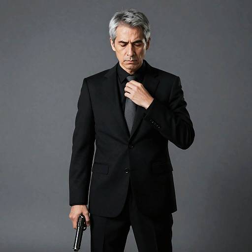 Serious Middle-Aged Man in Black Suit