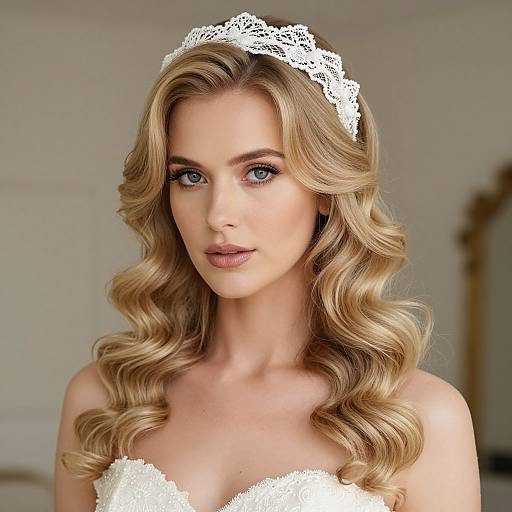 Elegant Blonde Bride with Lace Headband