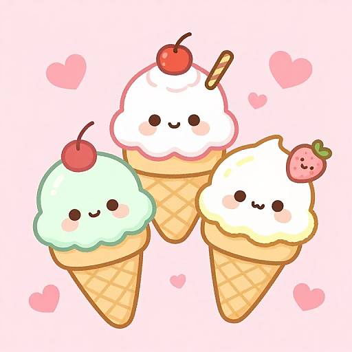 Kawaii Ice Cream Trio Illustration