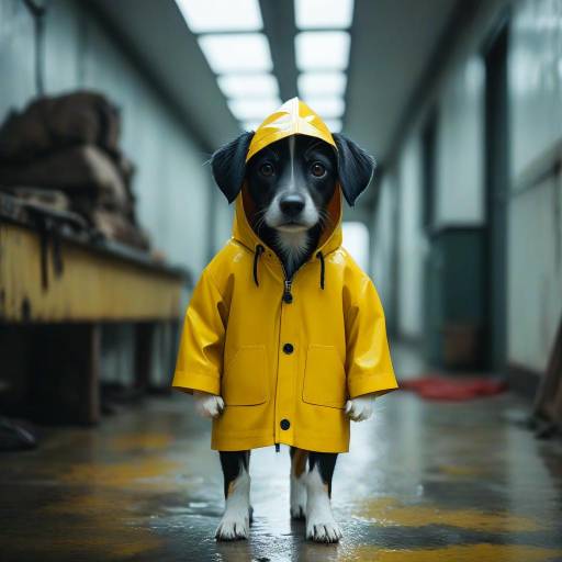 Solo Dog in Yellow Raincoat Portrait