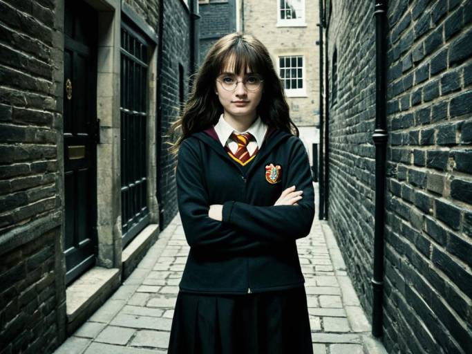 Female in Harry Potter Costume in Narrow Alleyway