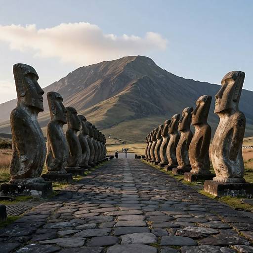 Ancient Stone Statues Along Mountain Path