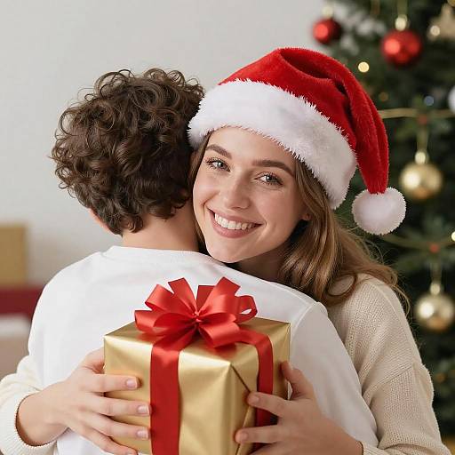 Joyful Holiday Embrace with Gifts