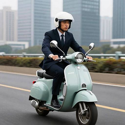 Business Rider on Futuristic Moped
