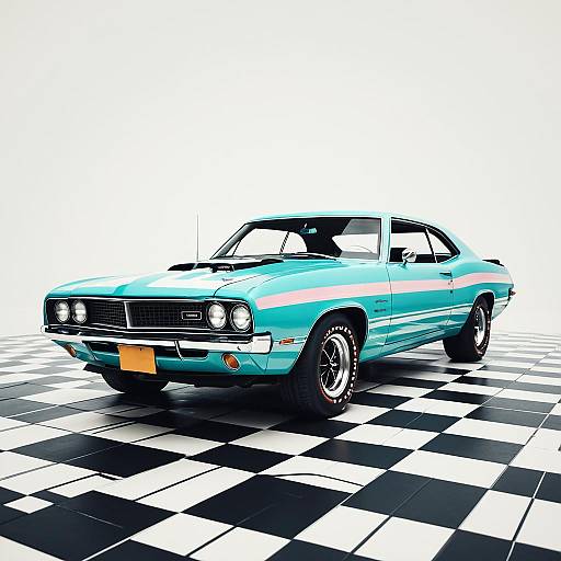 1970s Muscle Car with Checkerboard Floor