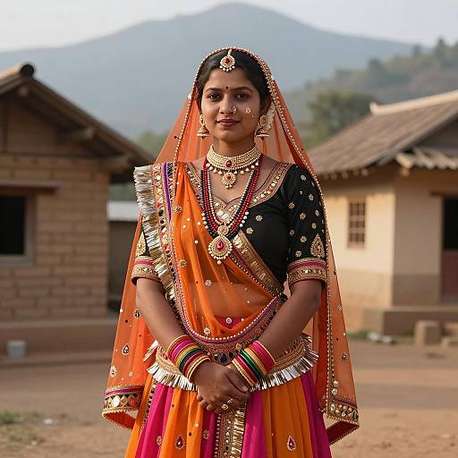 Indian Woman in Traditional Rajasthani Lehenga