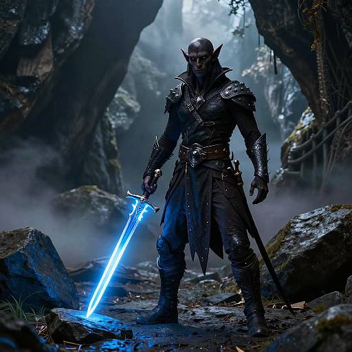 Dark Elf with Glowing Blue Dagger