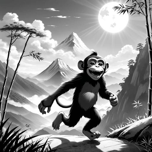 Playful Monkey in Monochrome Nature
