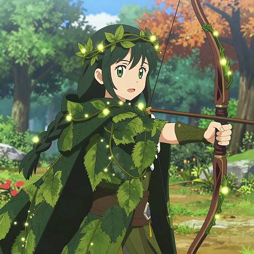 Bioluminescent Sylvan Archer in Crown Braid