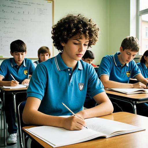 Adolescent Boy Studying in German Middle School Classroom
