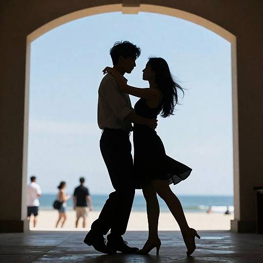 Romantic Dance Silhouette by Beach Doorway