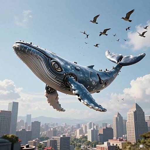Mechanical Whale with Clock Eye Soaring