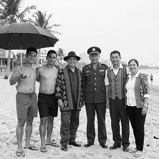 Beach Group Photo in Black and White