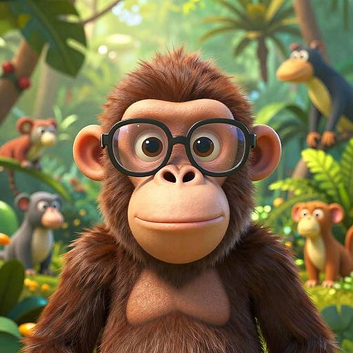Cheerful Cartoon Ape in Jungle