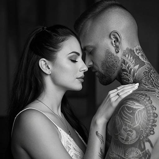 Black-and-White Intimate Tattooed Couple