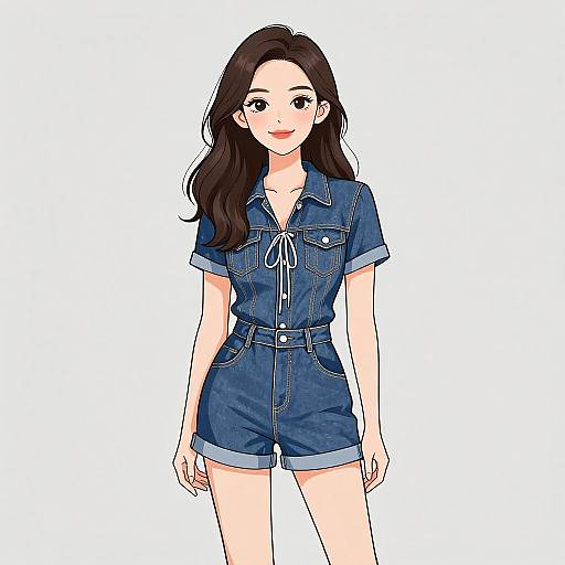 Smiling Woman in Denim Jumpsuit