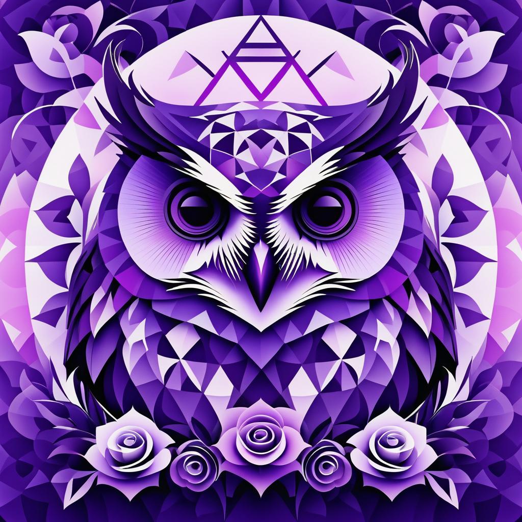 Geometric Owl with Floral Lavender Background