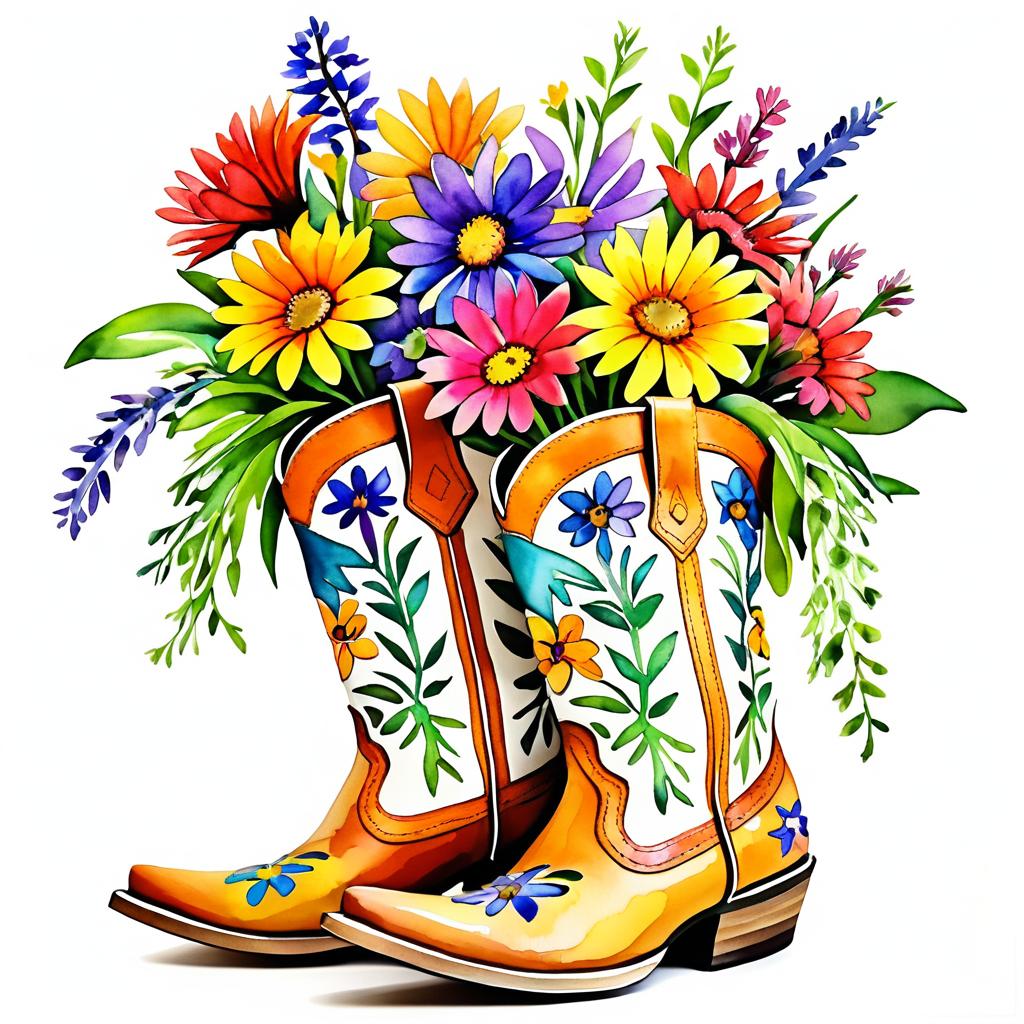 Boho Floral Boots Watercolor Art