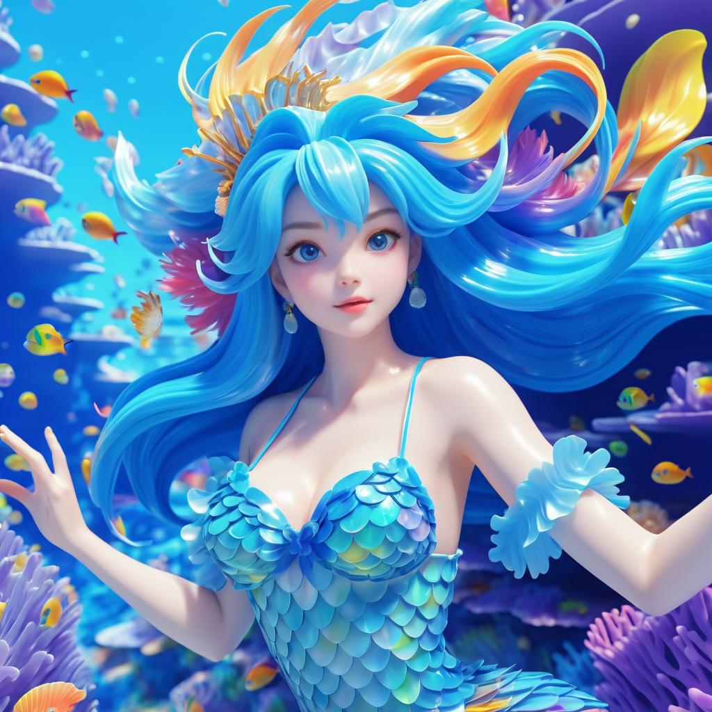 Vibrant Anime Mermaid in Underwater Bliss