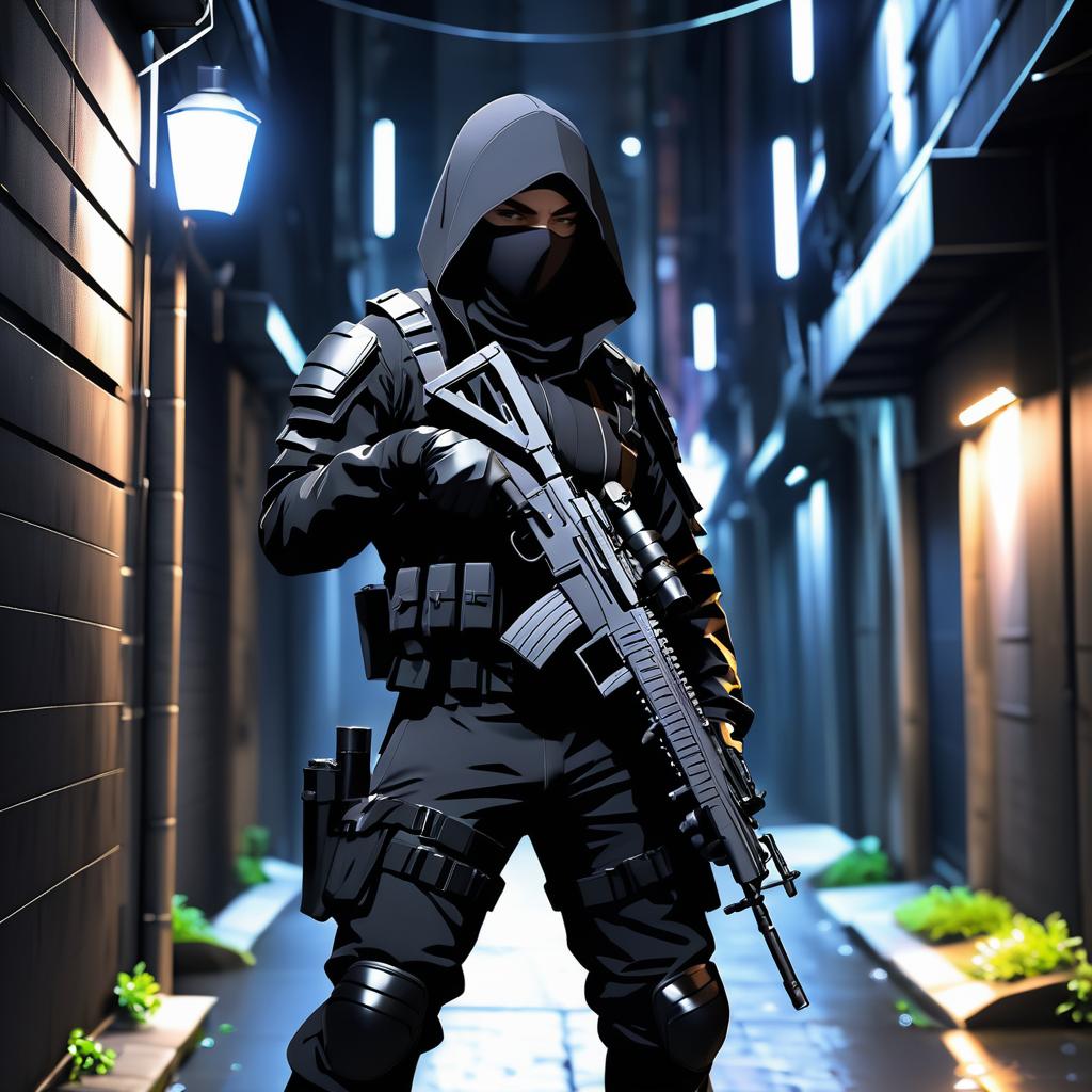 Stealthy Rogue Assassin in Urban Anime Style