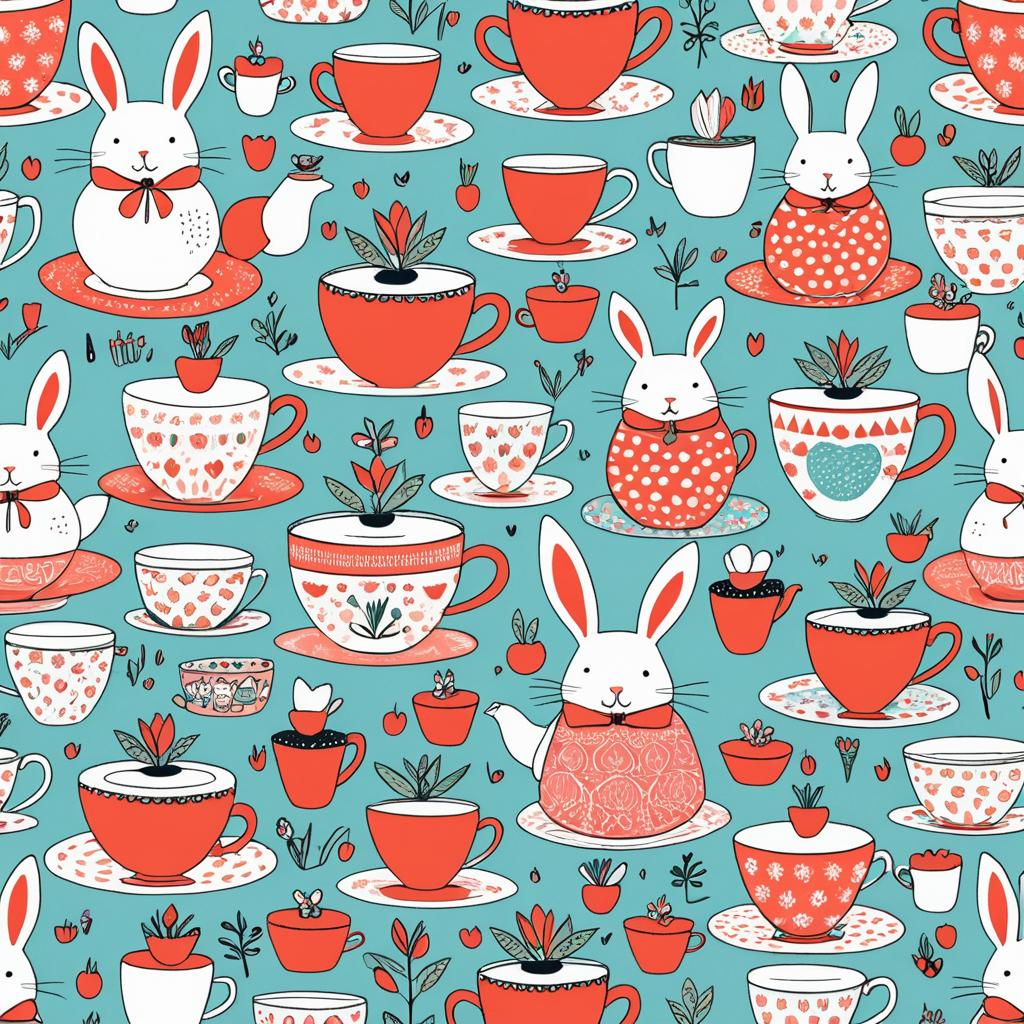 Whimsical Rabbits at a Playful Tea Party