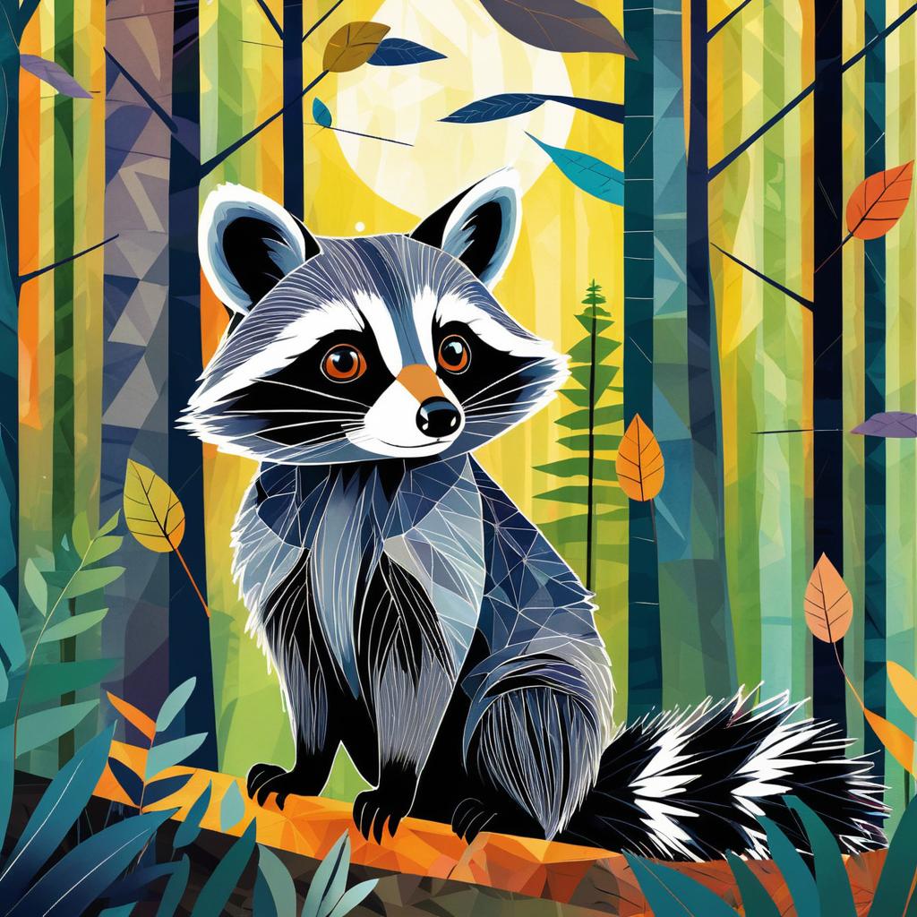 Whimsical Raccoon in Intricate Forest Art