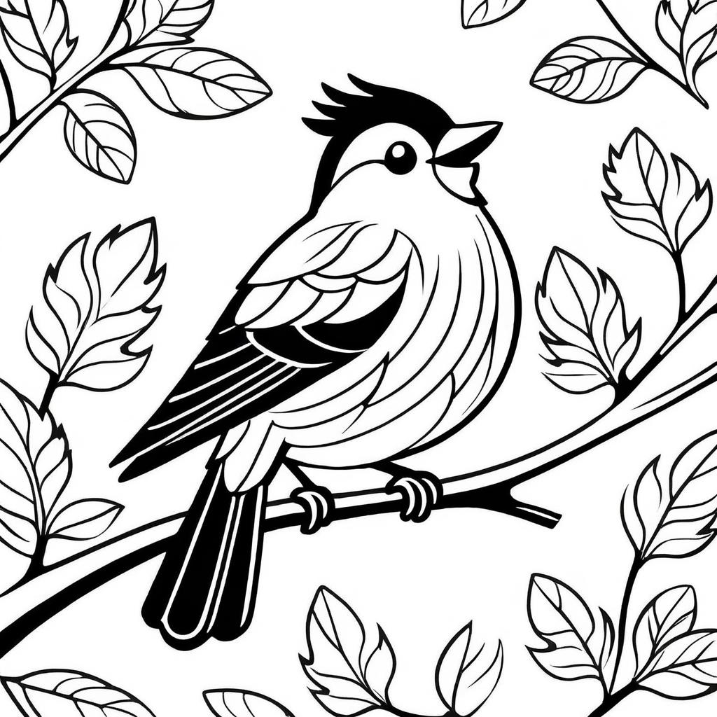 Cheerful Bird on a Branch Coloring Page