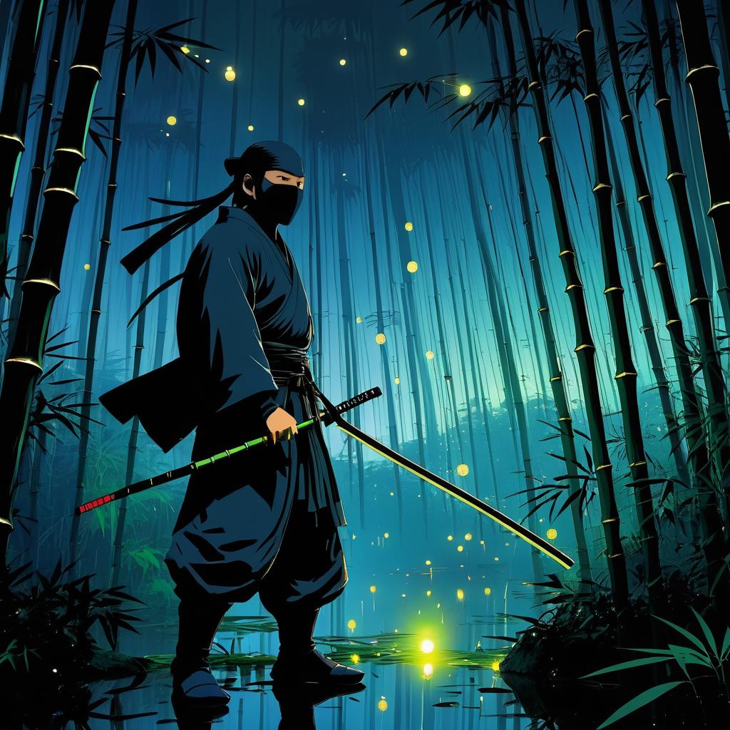 Ninja in a Bamboo Forest at Dusk