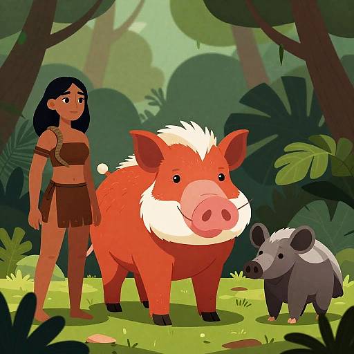 Vibrant Jungle Scene with Unique Characters