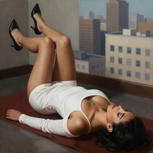 Relaxed Woman in Cityscape Painting