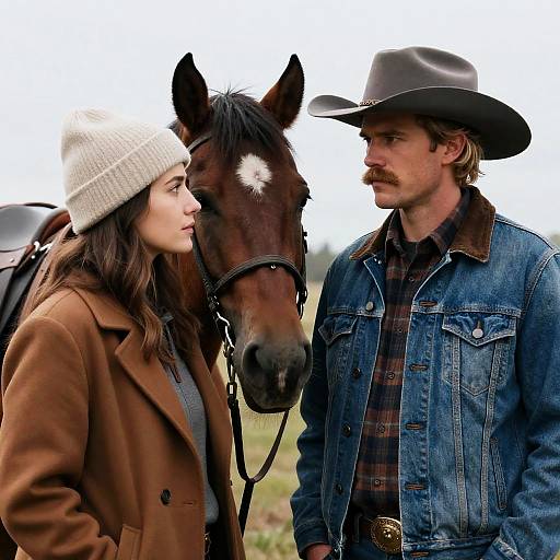 Intense Contrast: Cowboy and Contemplative Woman