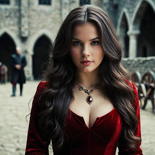 Medieval Woman in Red Dress