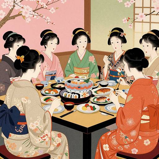 1950s Japanese Kimono Dining Scene