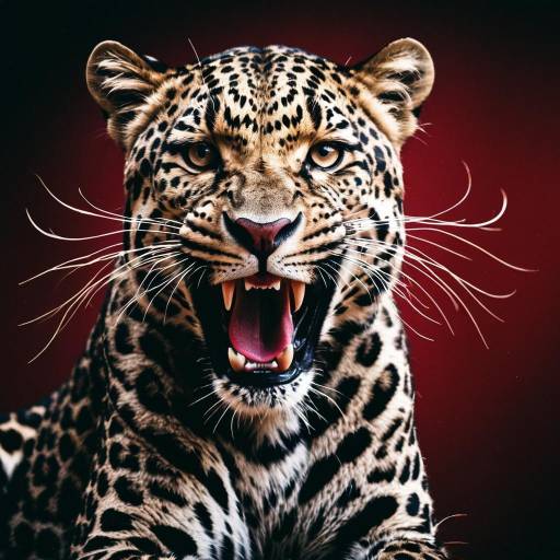 Roaring Leopard on Crimson Background
