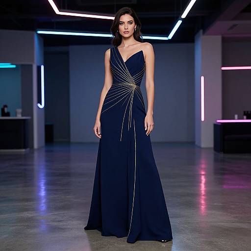 Futuristic Midnight Blue Gown Elegance