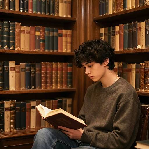 Cozy Vintage Library Reading Scene